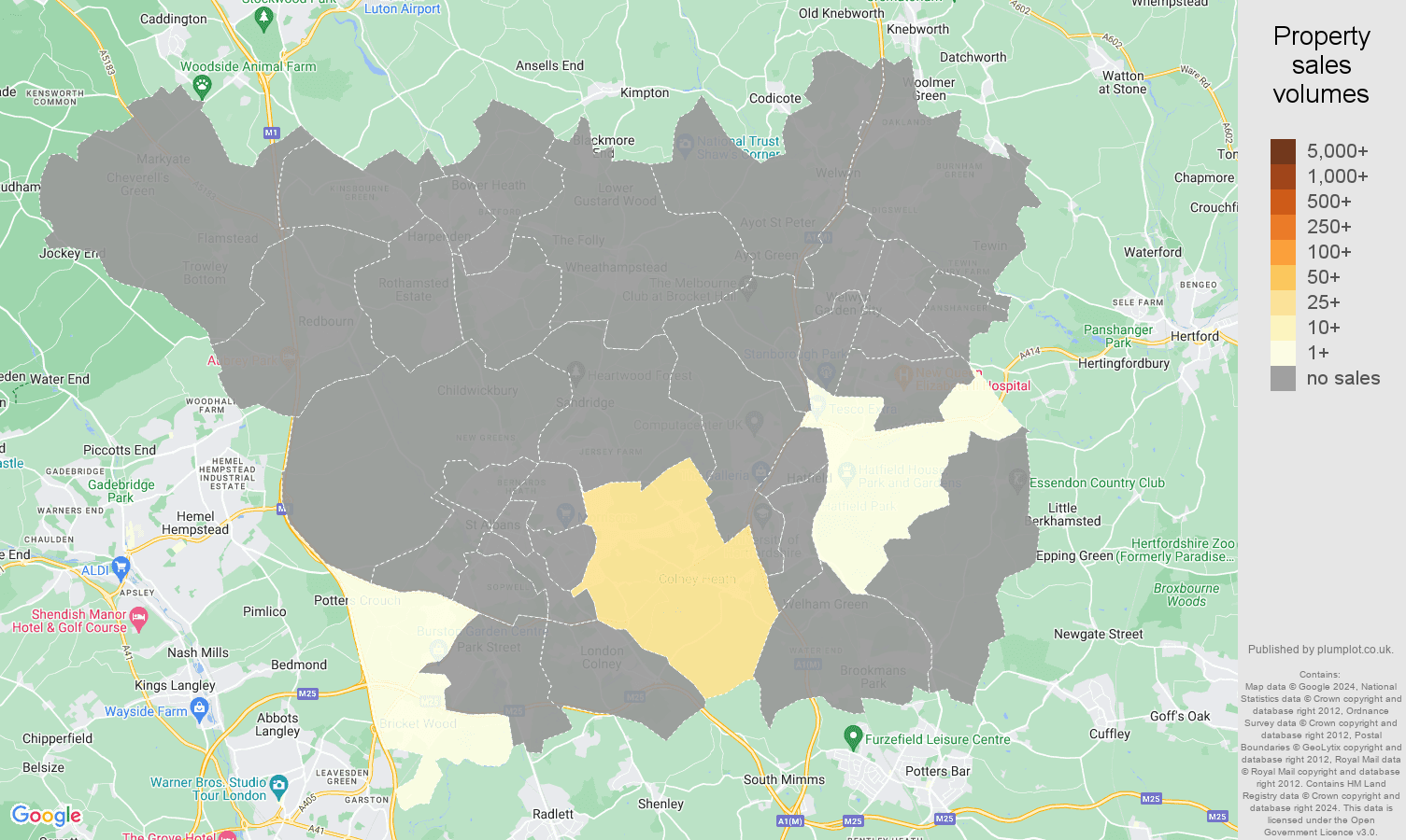 St Albans map of sales of new properties