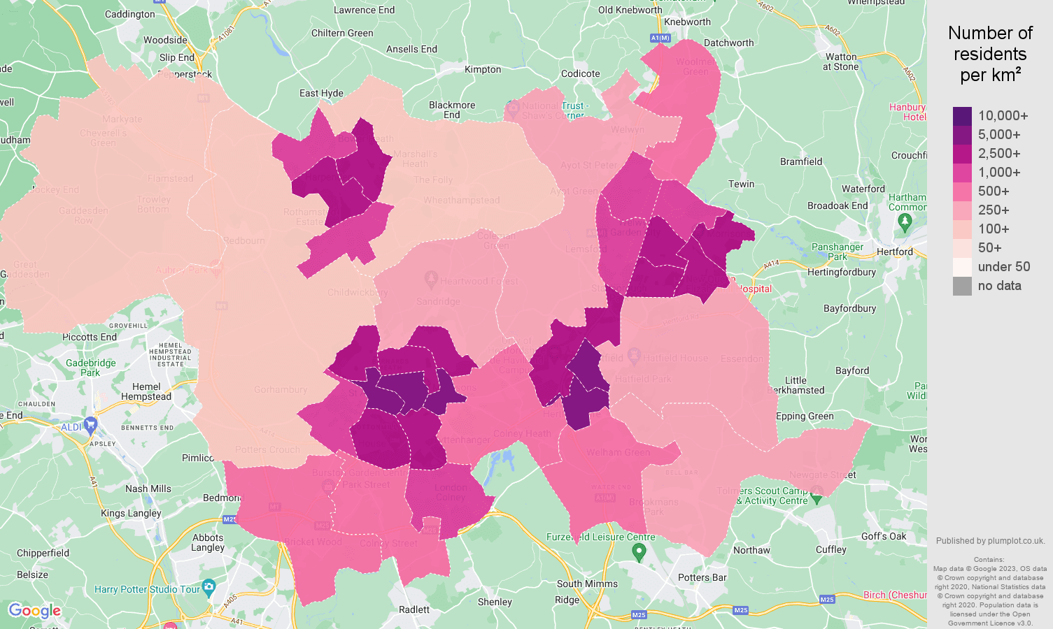 St Albans population density map