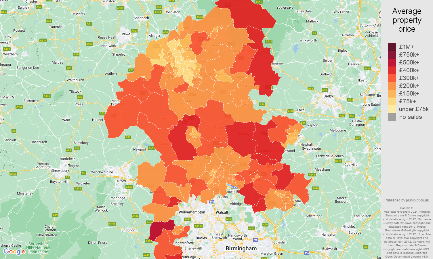 Staffordshire house prices map