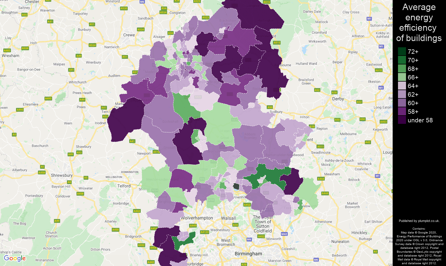 Staffordshire map of energy efficiency of properties