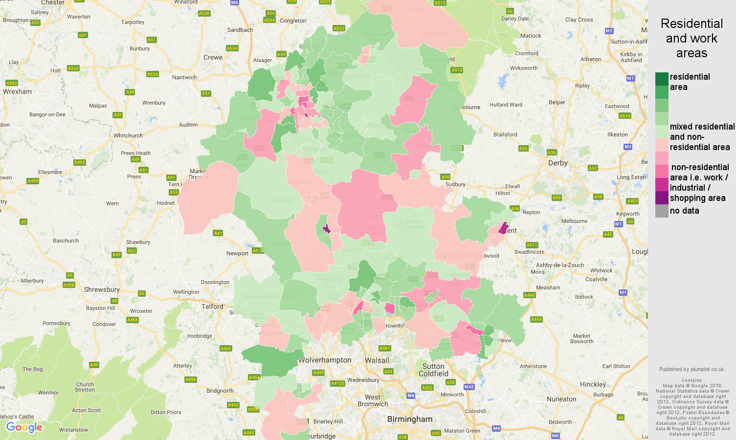 Staffordshire residential areas map