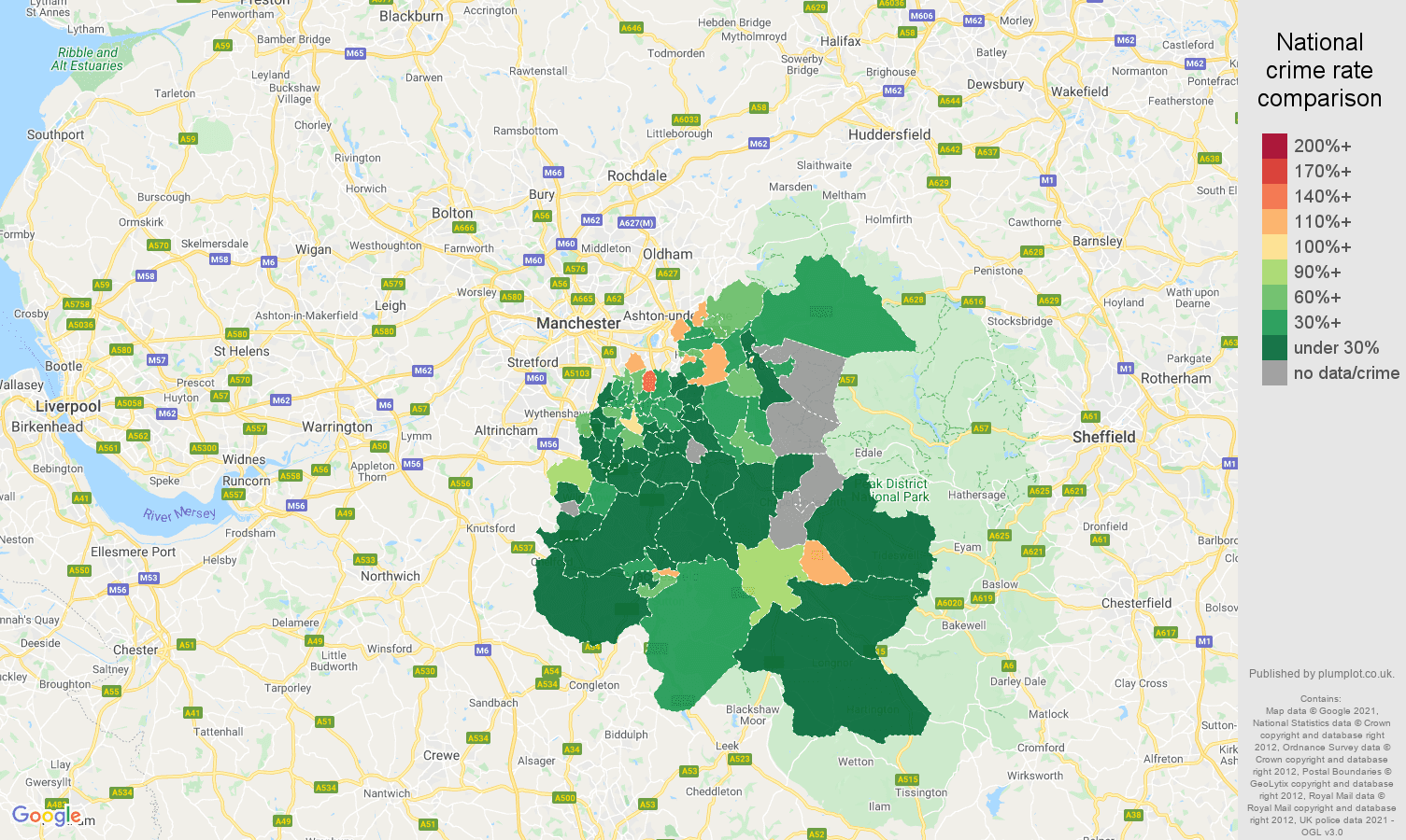 Stockport drugs crime rate comparison map