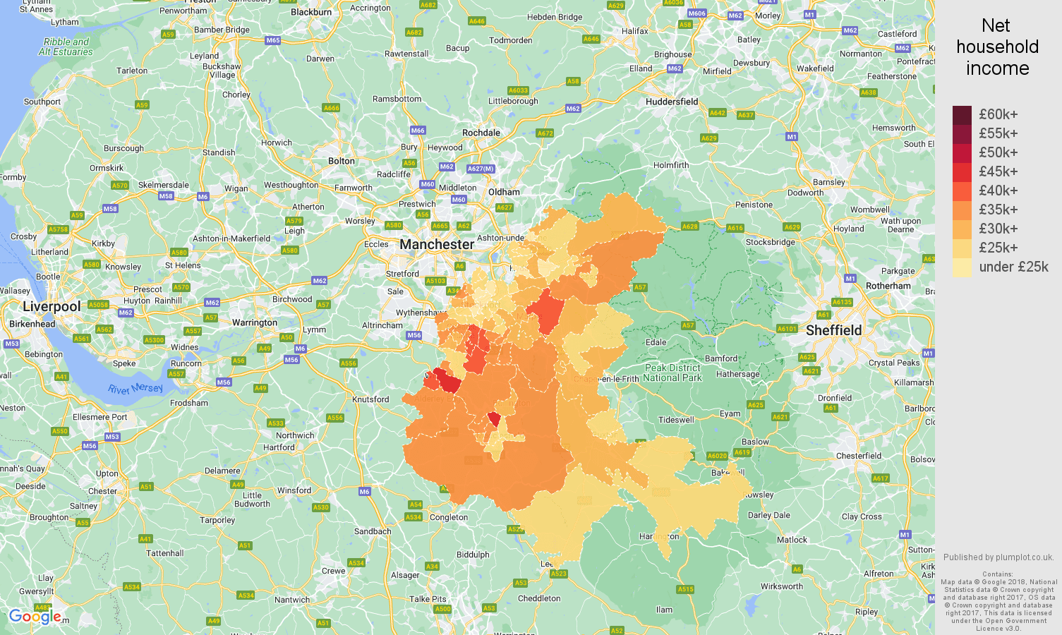 Stockport net household income map