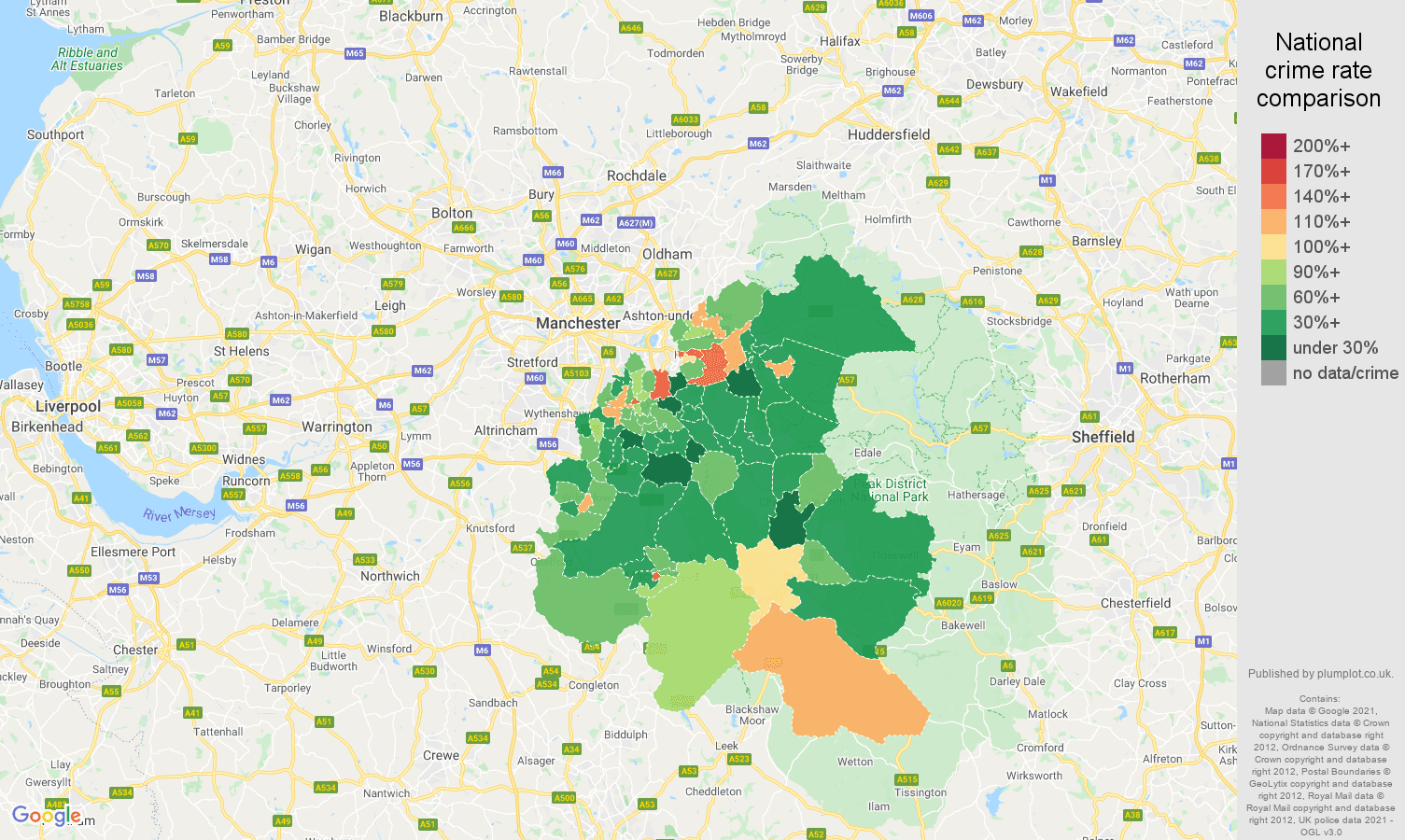 Stockport other theft crime rate comparison map