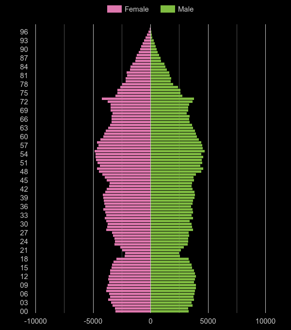 Stockport population pyramid by year