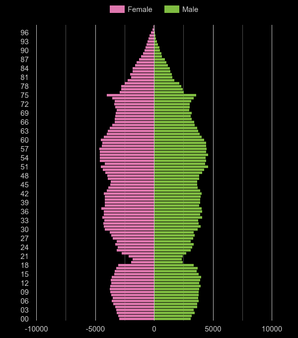 Stockport population pyramid by year