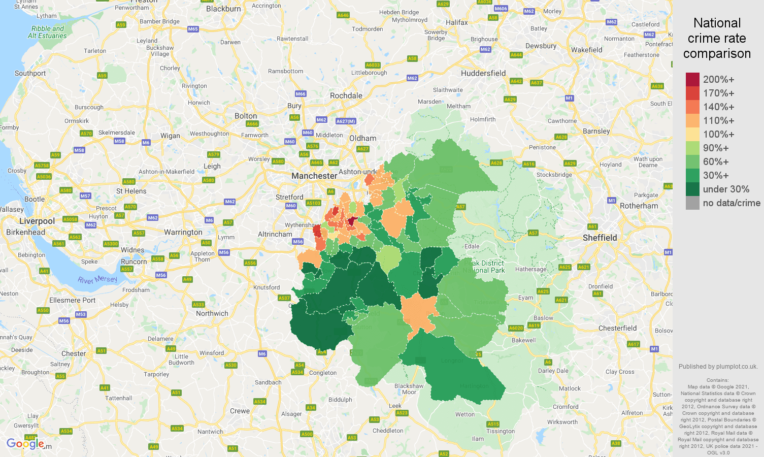 Stockport vehicle crime rate comparison map