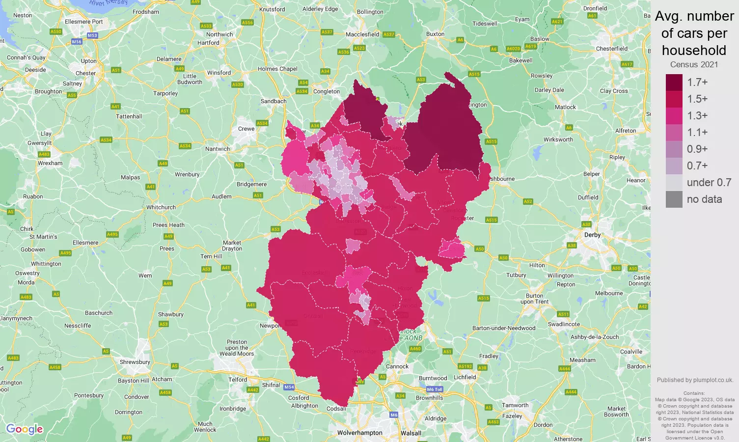 Stoke on Trent cars per household map
