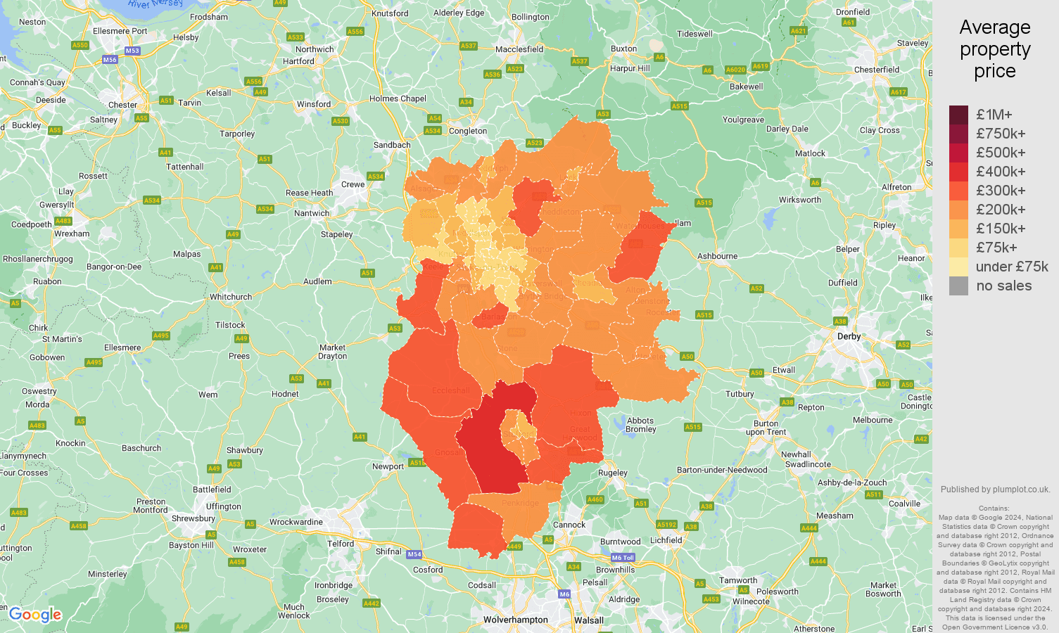 Stoke on Trent house prices map