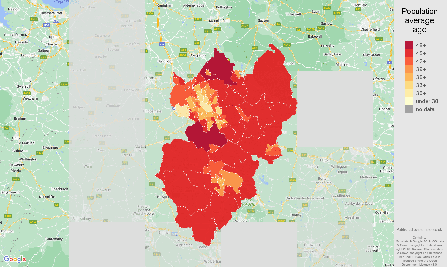Stoke on Trent population average age map