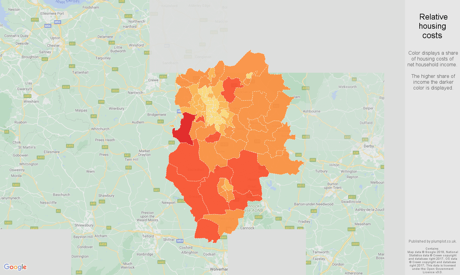 Stoke on Trent relative housing costs map
