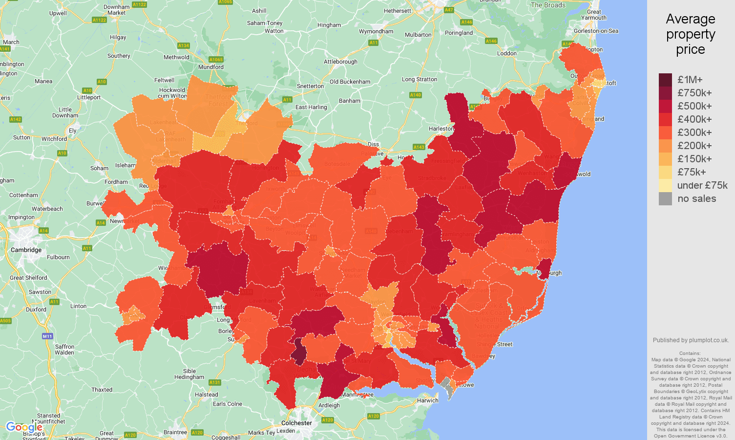 Suffolk house prices map