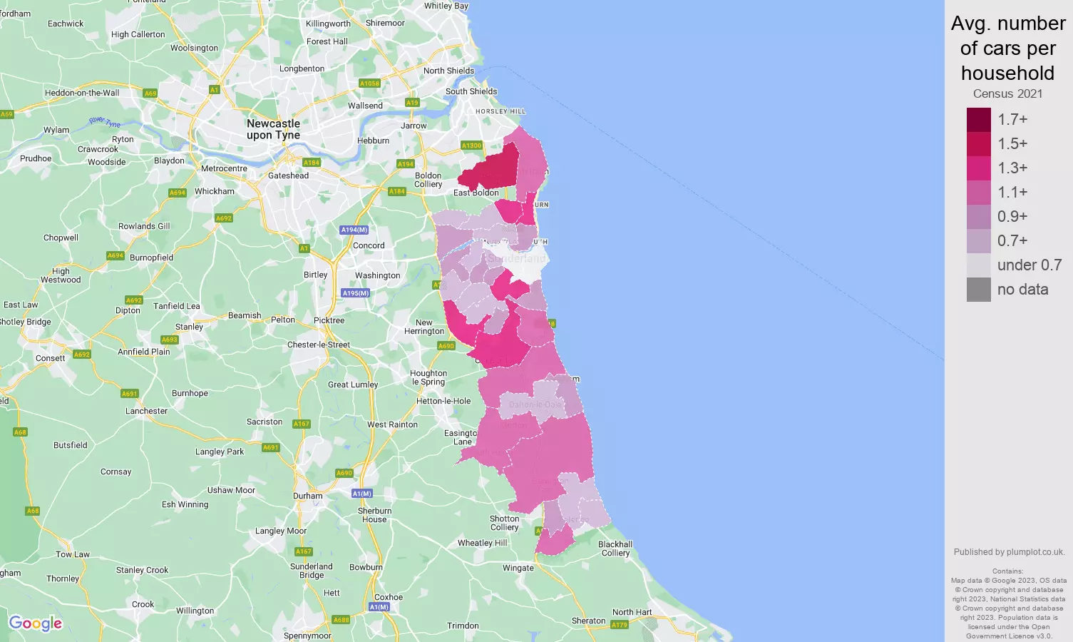 Sunderland cars per household map