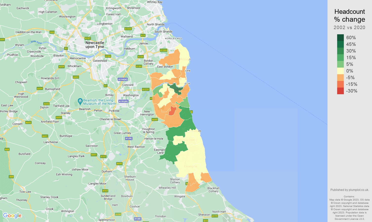 Sunderland headcount change map