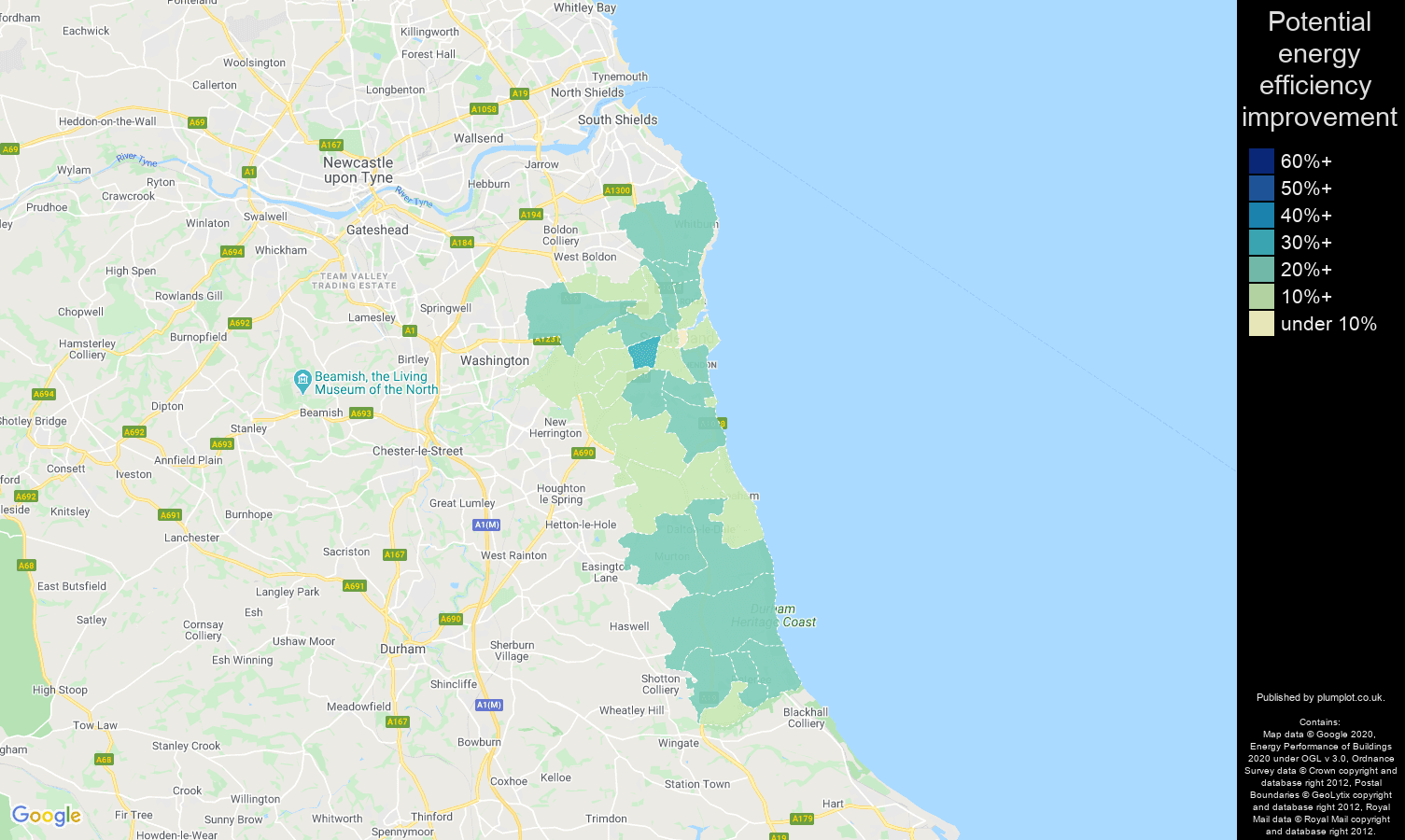 Sunderland map of potential energy efficiency improvement of properties