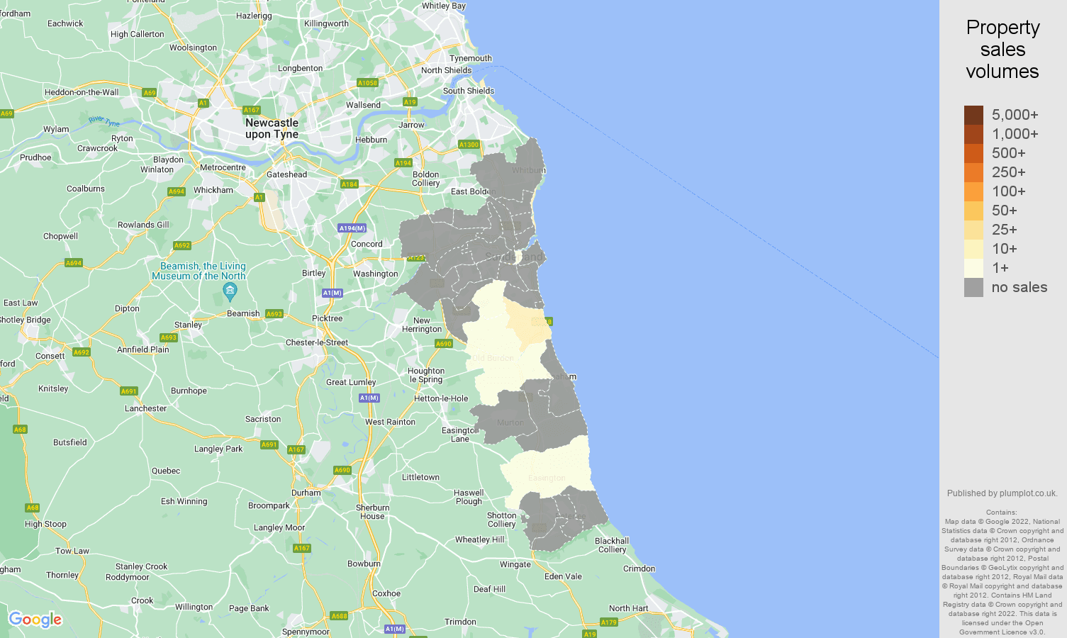 Sunderland map of sales of new properties
