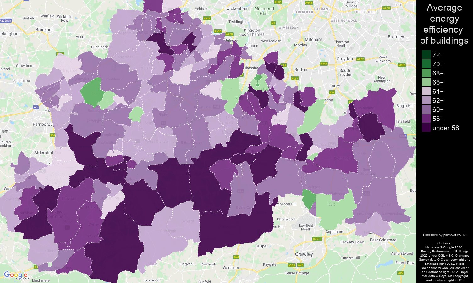 Surrey map of energy efficiency of houses