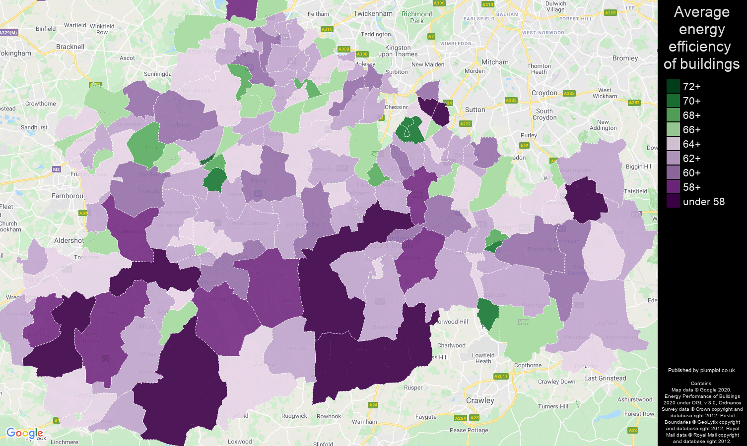 Surrey map of energy efficiency of properties