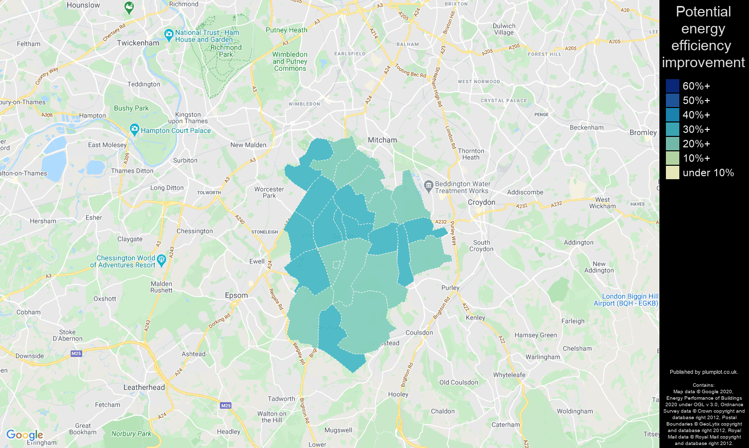 Sutton map of potential energy efficiency improvement of houses