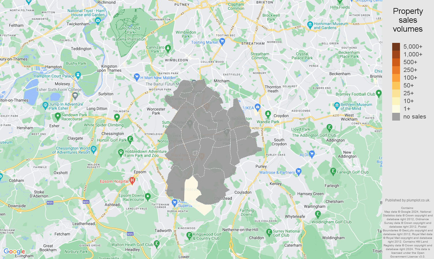 Sutton map of sales of new properties