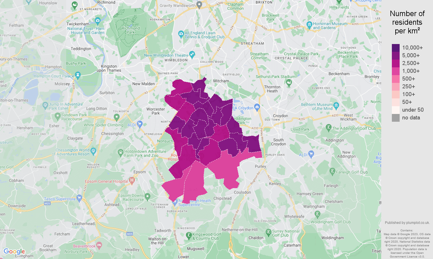Sutton population density map