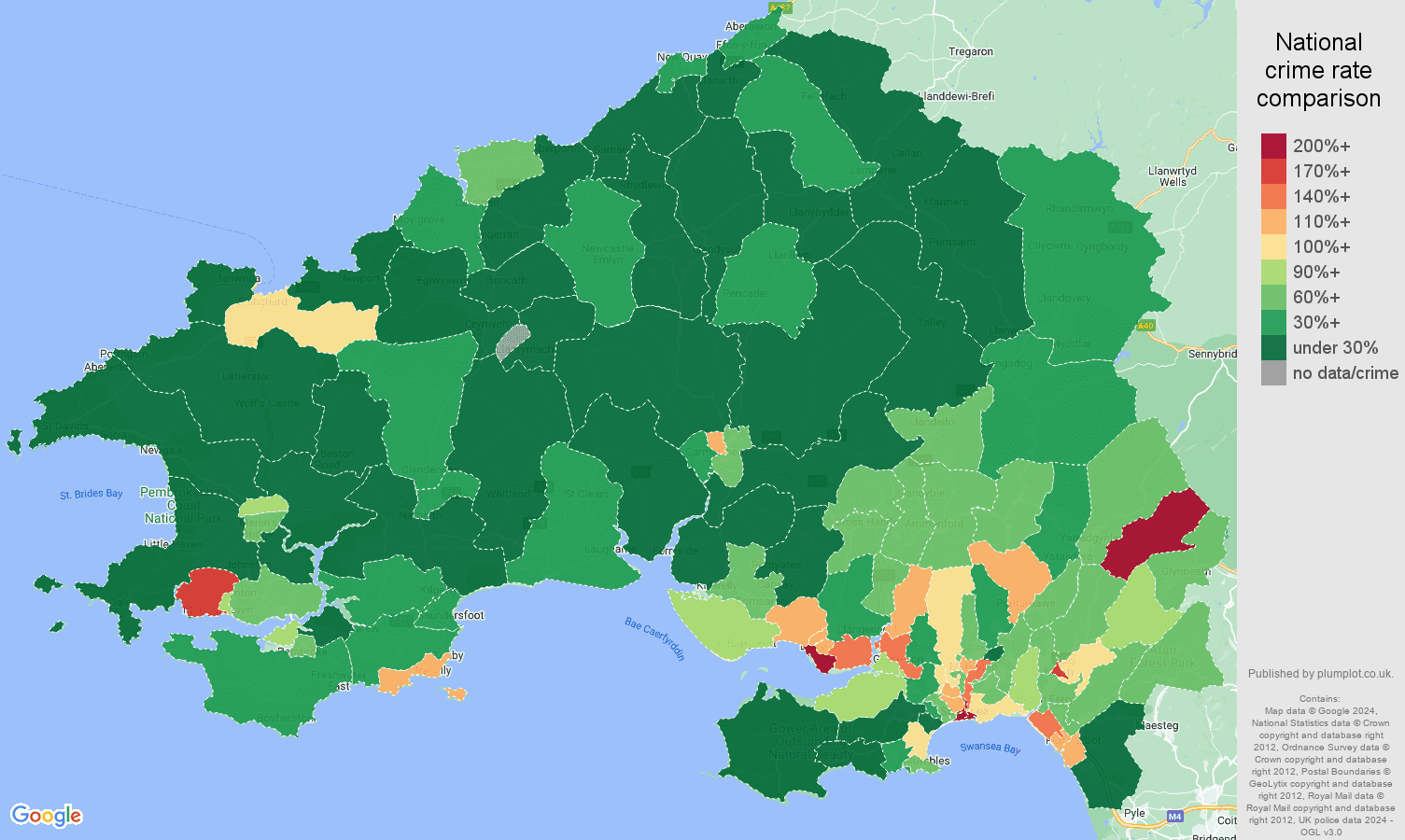 Swansea antisocial behaviour crime rate comparison map