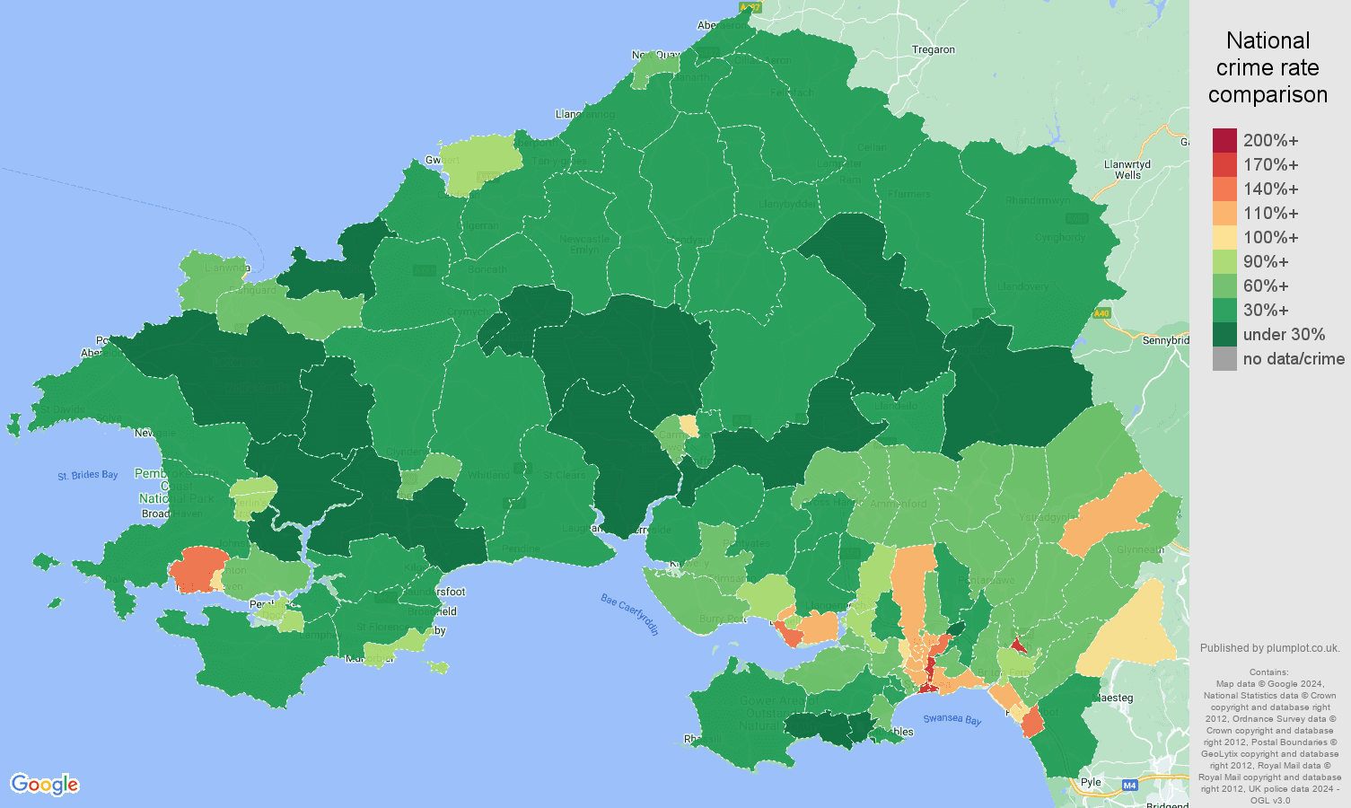 Swansea crime rate comparison map