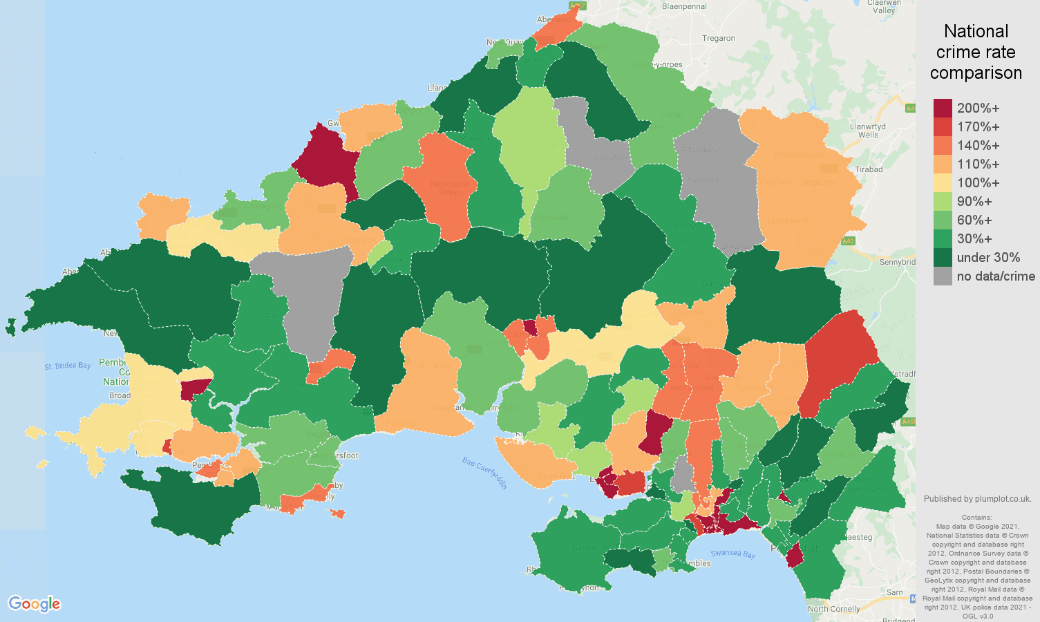 Swansea drugs crime rate comparison map