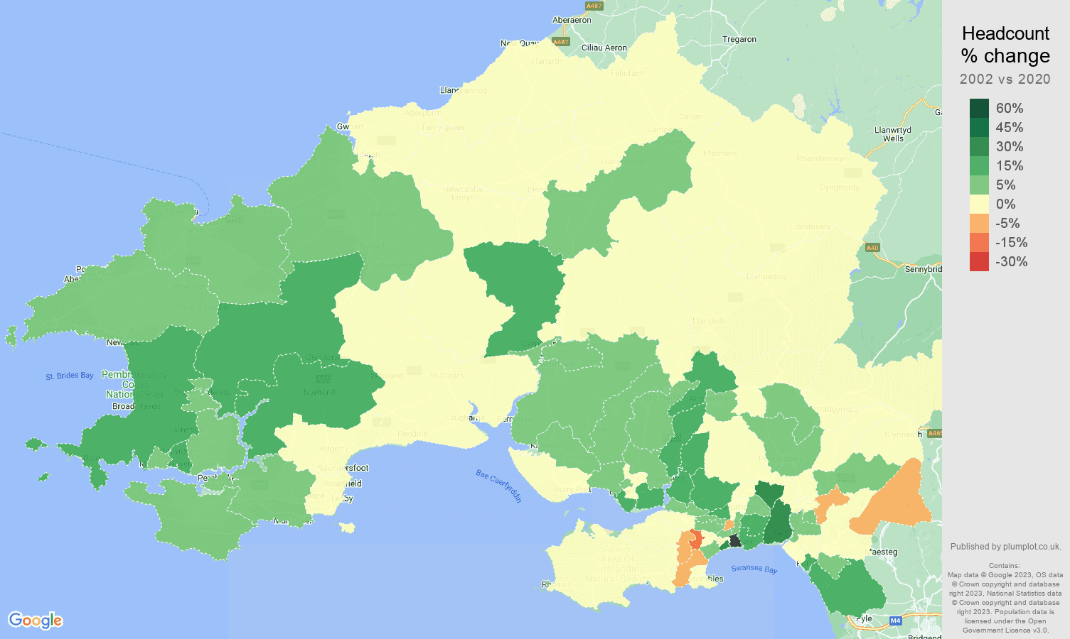 Swansea headcount change map