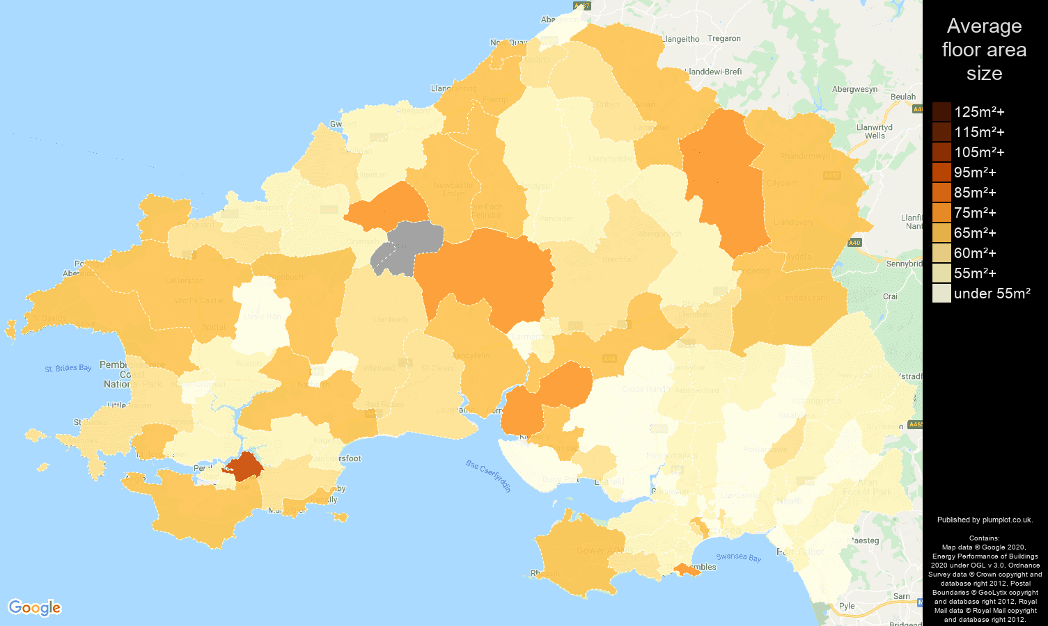 Swansea map of average floor area size of flats