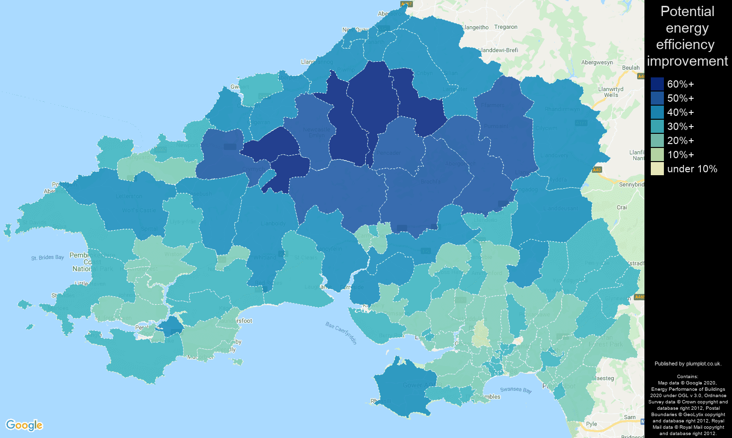 Swansea map of potential energy efficiency improvement of houses