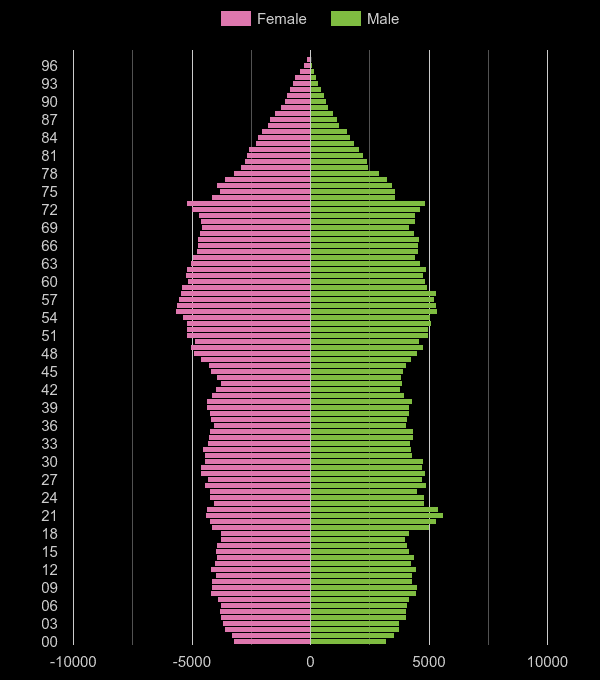 Swansea population pyramid by year