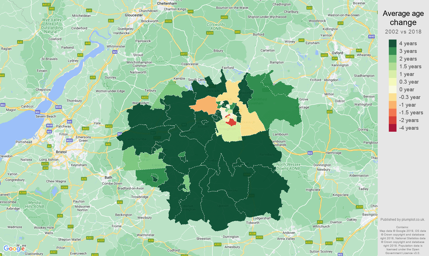 Swindon average age change map