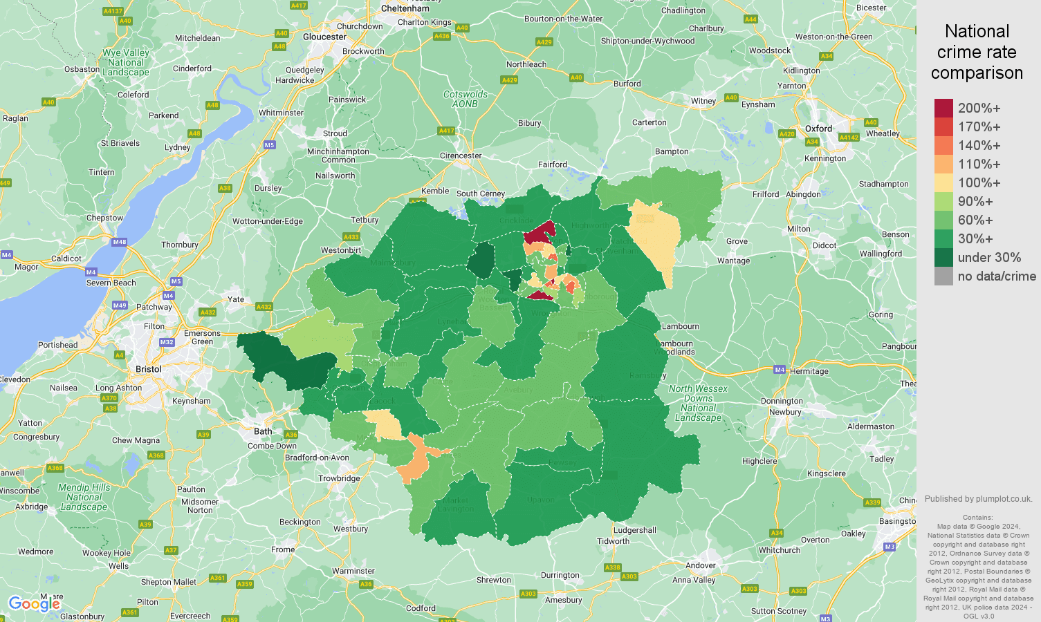 Swindon crime rate comparison map