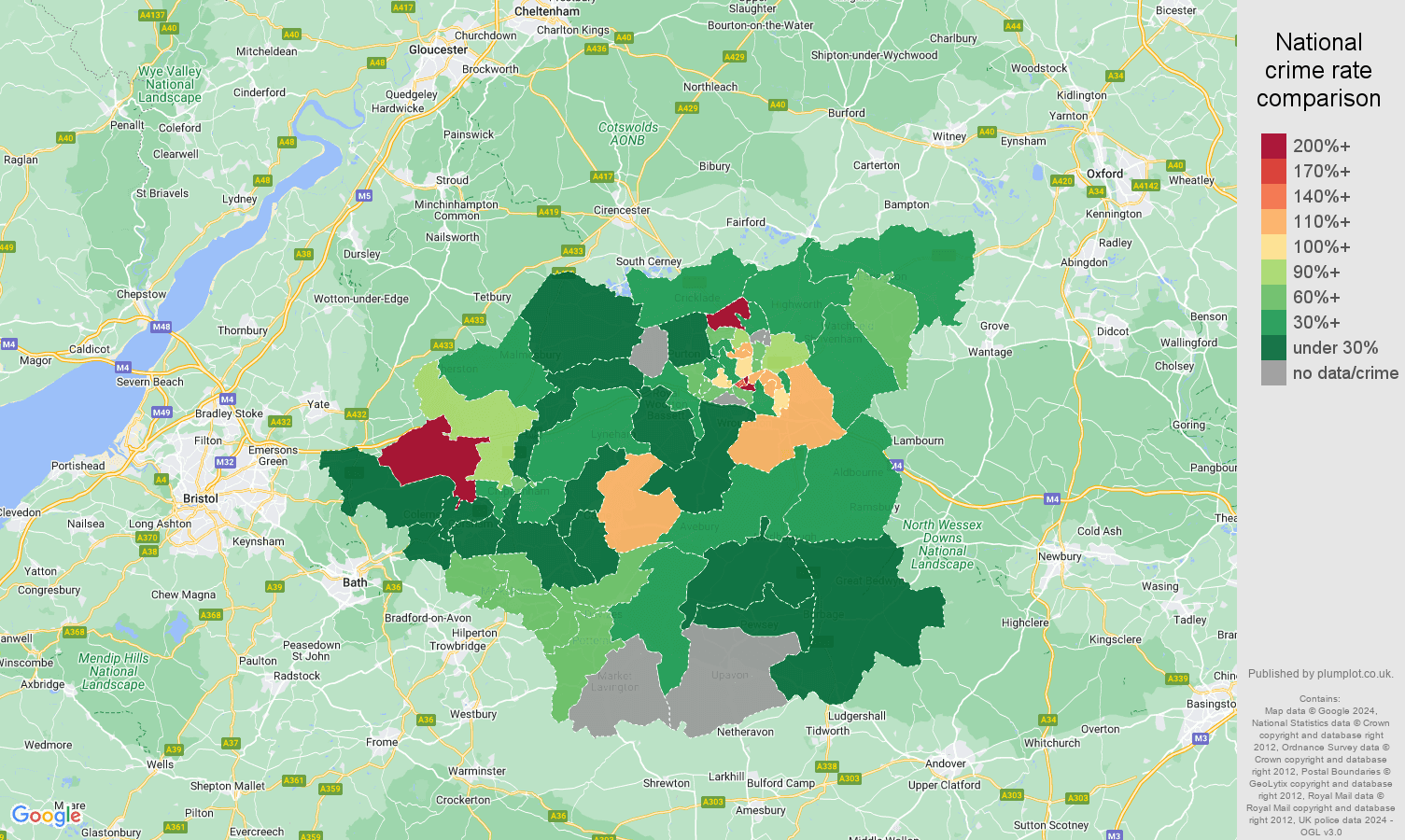 Swindon drugs crime rate comparison map