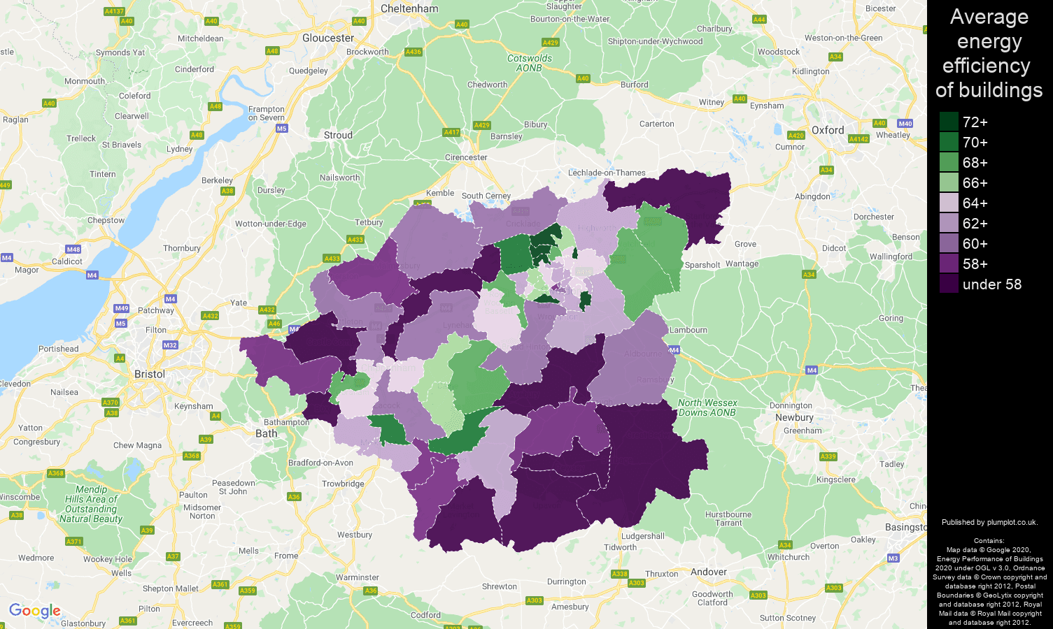 Swindon map of energy efficiency of houses