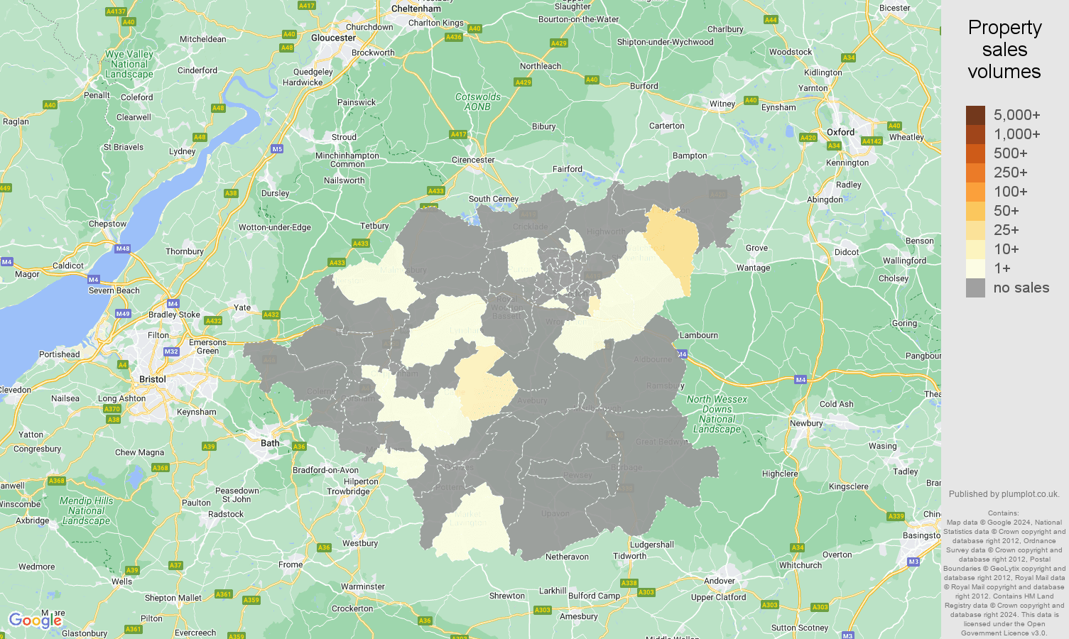 Swindon map of sales of new properties