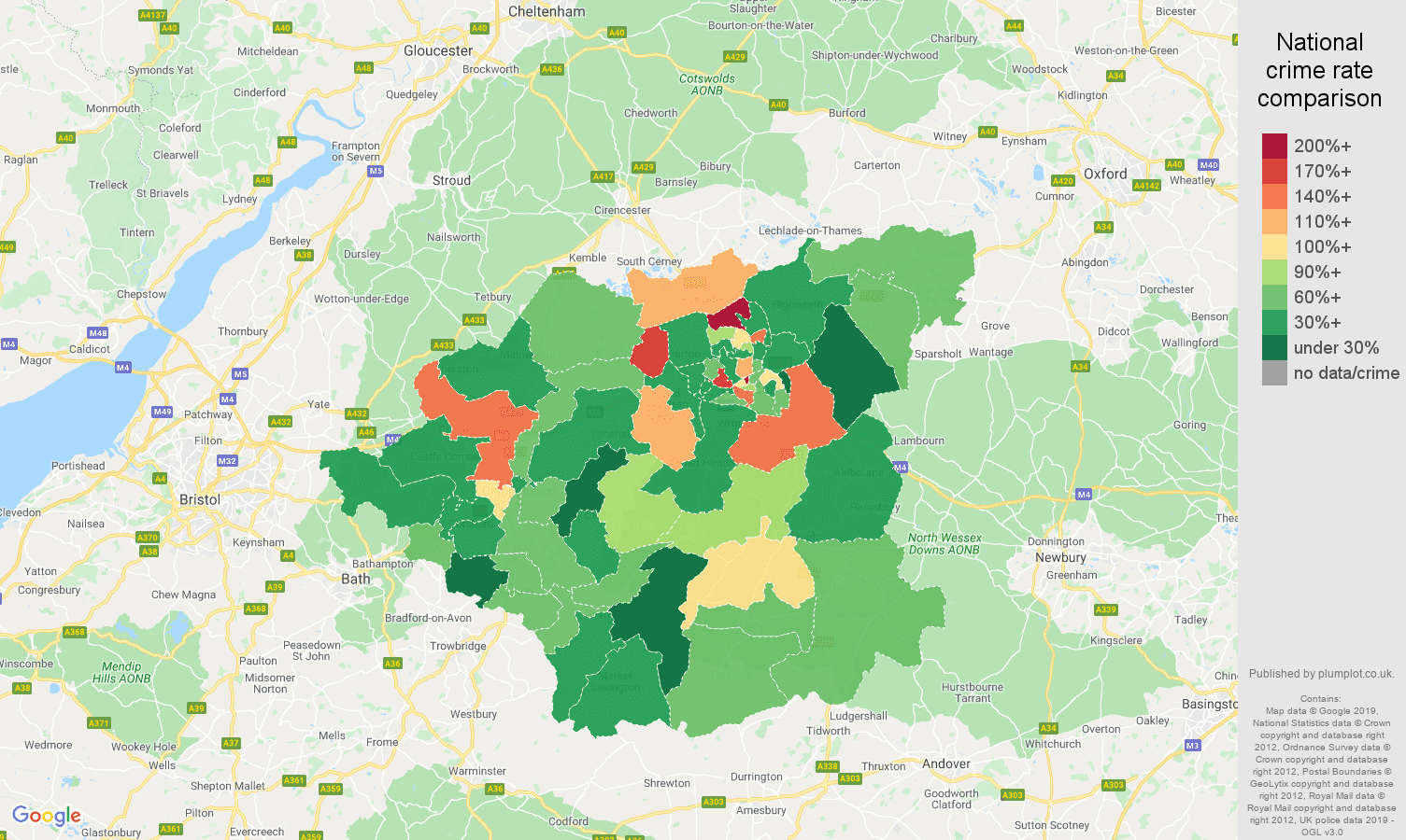 Swindon other theft crime rate comparison map