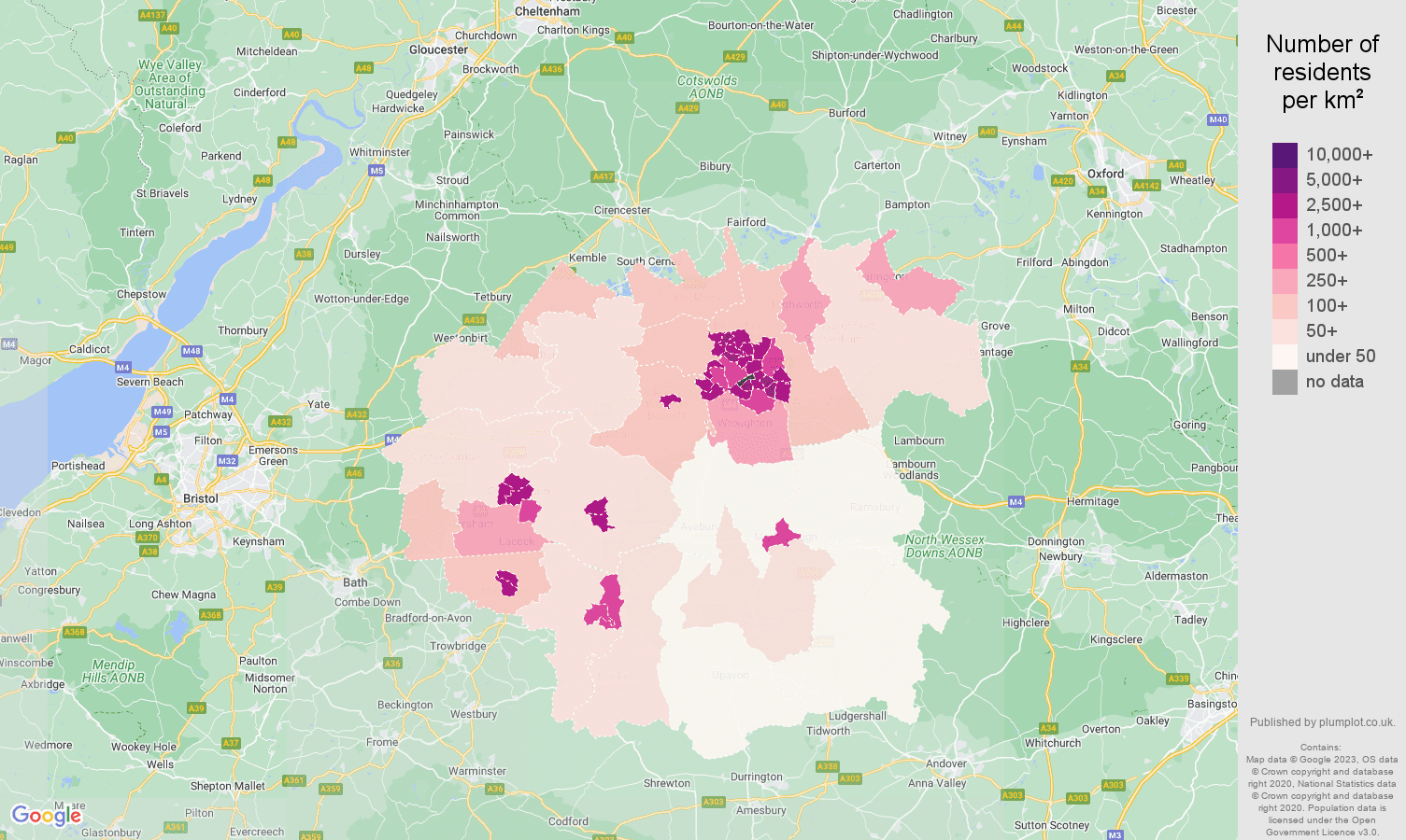 Swindon population density map