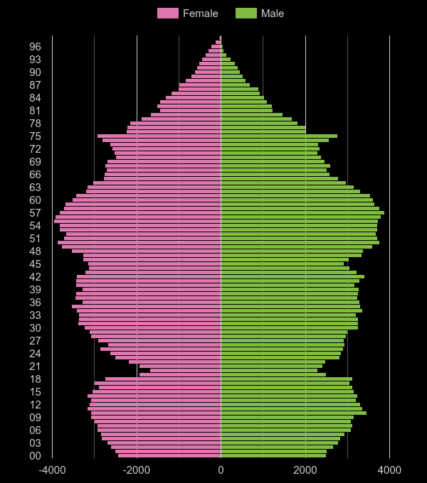 Swindon population pyramid by year