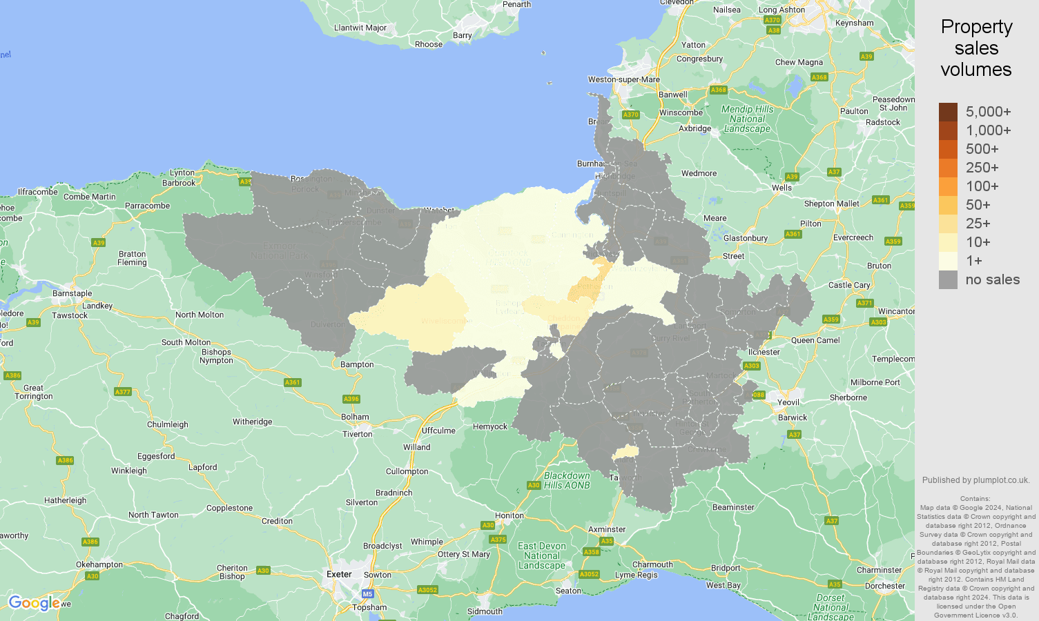 Taunton map of sales of new properties