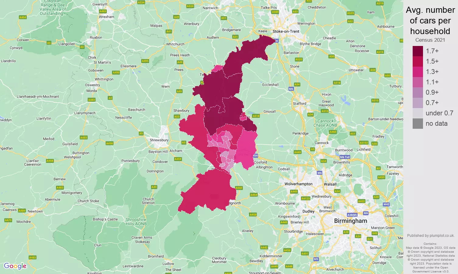 Telford cars per household map
