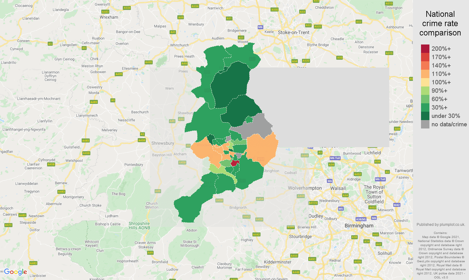 Telford drugs crime rate comparison map