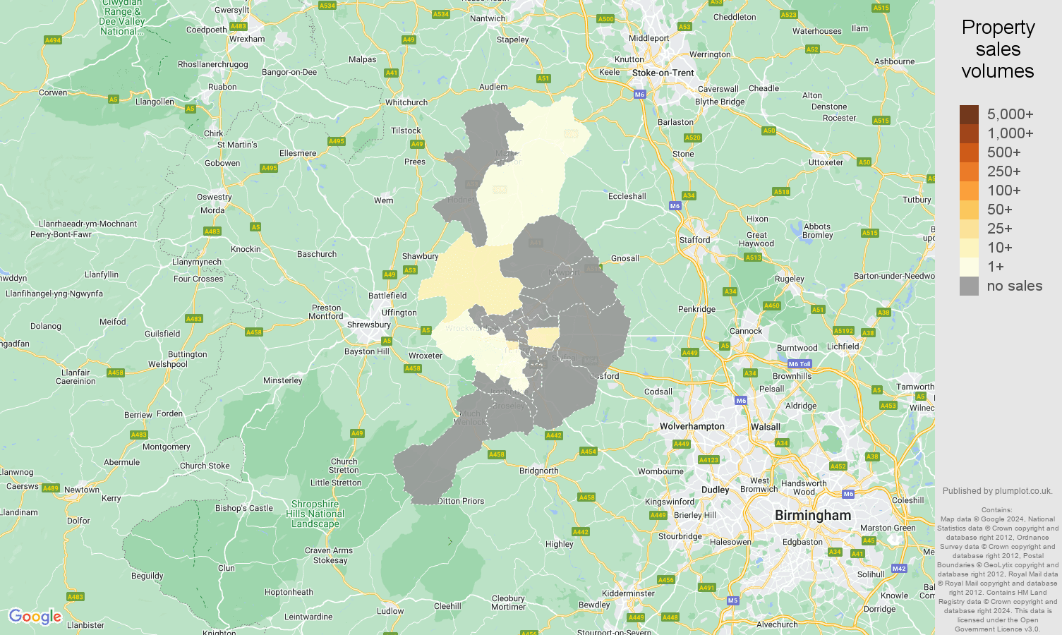 Telford property sales volumes in maps and graphs.