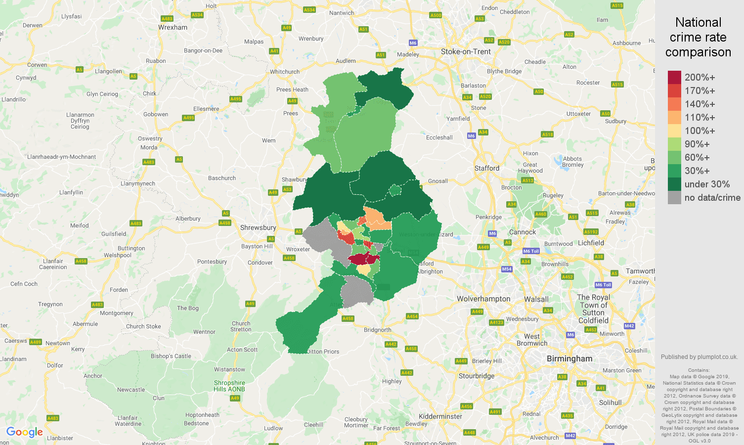 Telford other crime rate comparison map