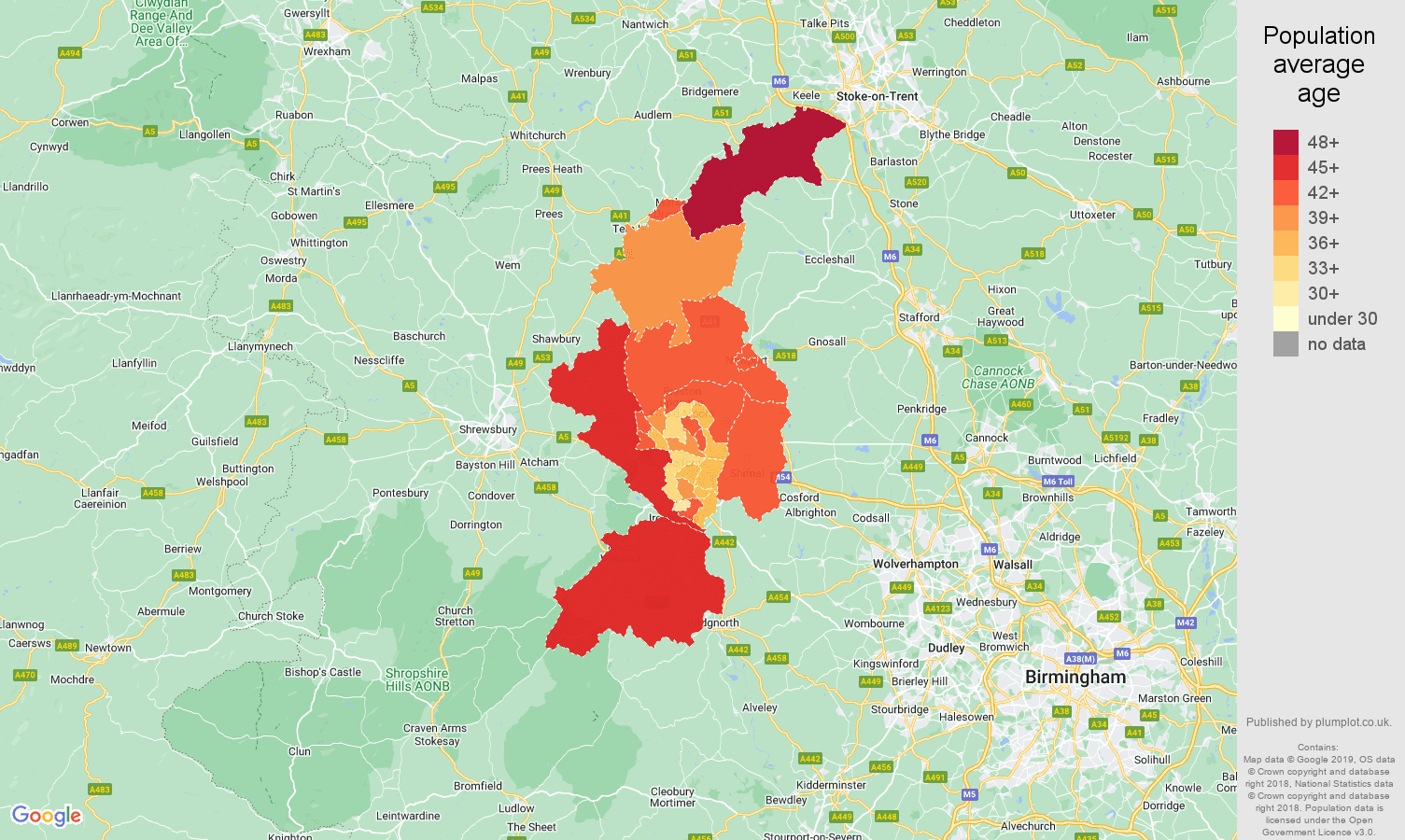 Telford population average age map