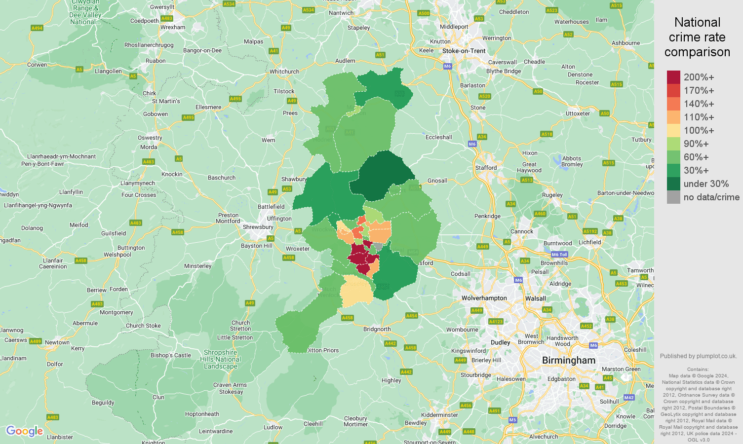 Telford violent crime rate comparison map