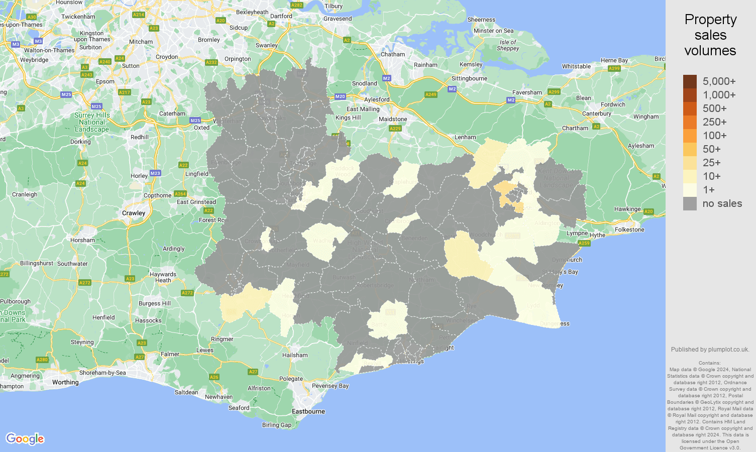 Tonbridge map of sales of new properties