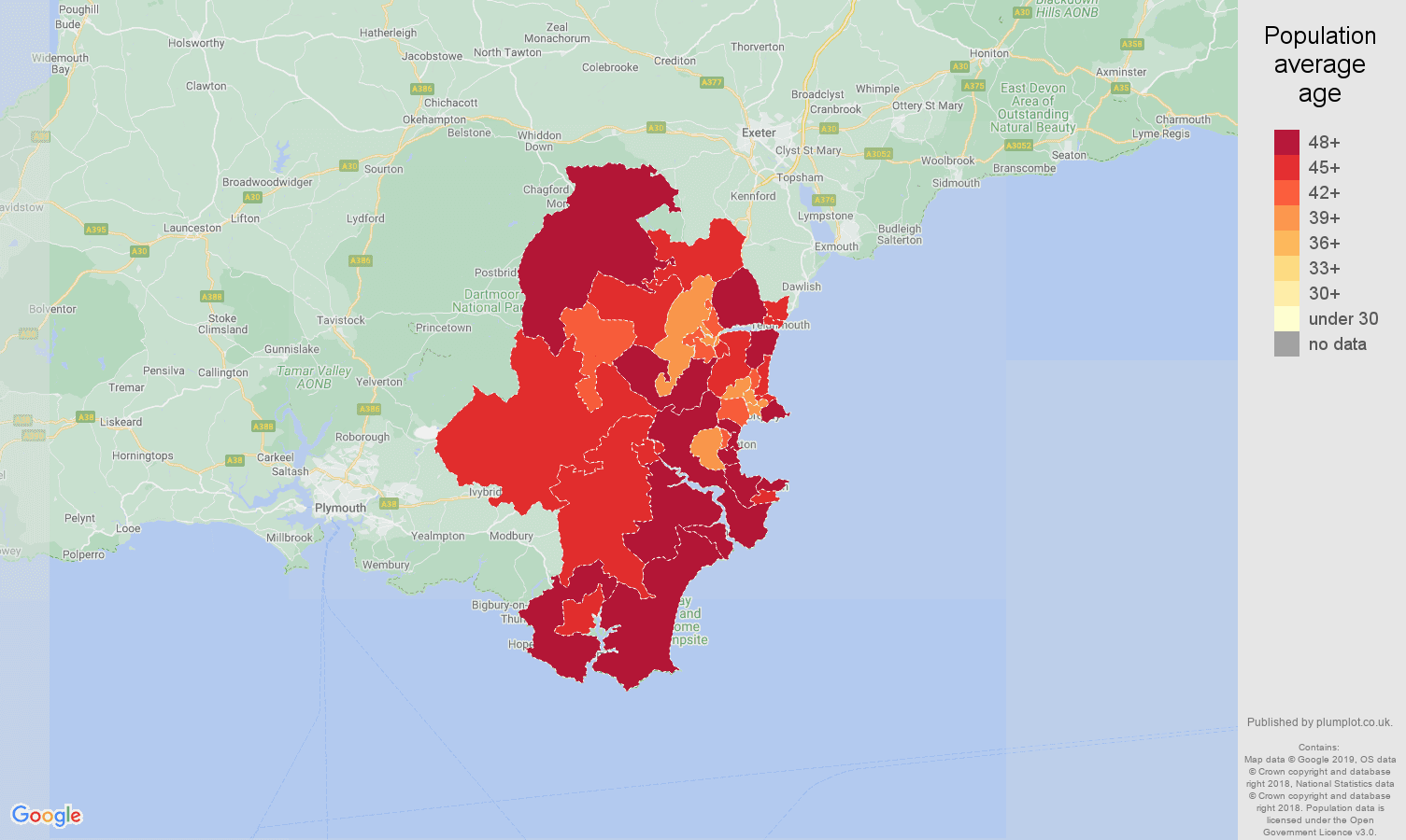 Torquay population average age map