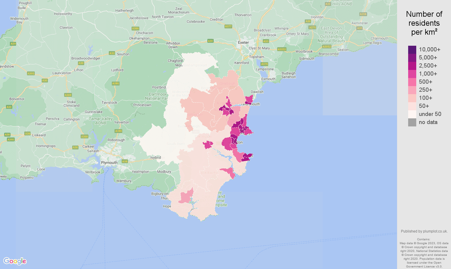 Torquay population density map